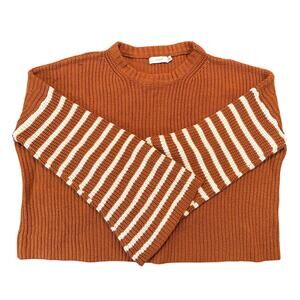Lush Orange Rib Knit Sweater Bell Sleeve Boxy Oversized, Women's Size Medium
